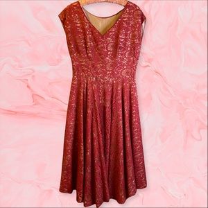 Vintage fit and flare red lace dress custom-made-30”W